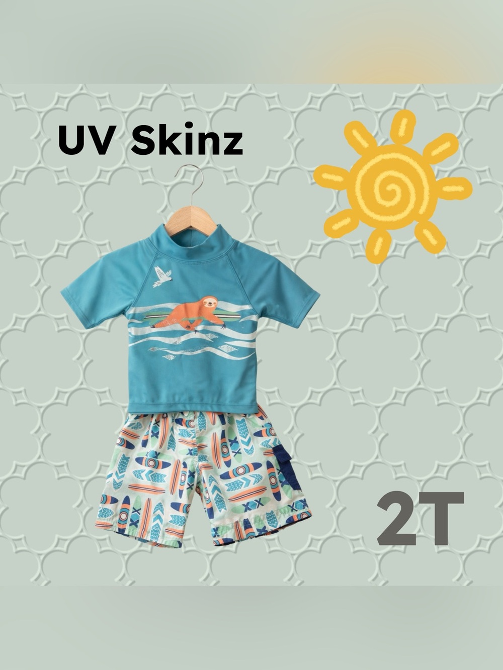 🇺🇸👍GUC UV SKINZ | 2T | Unisex Aqua Surf print 2 pieces Toddler swimsuit